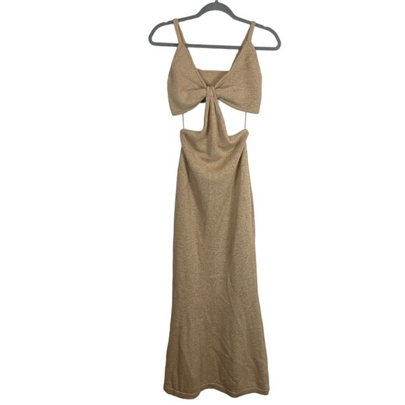 NWT Cult Gaia Serita Center Front Twist Cutout Woven Knit Maxi Dress Sand Size L - Picture 3 of 12